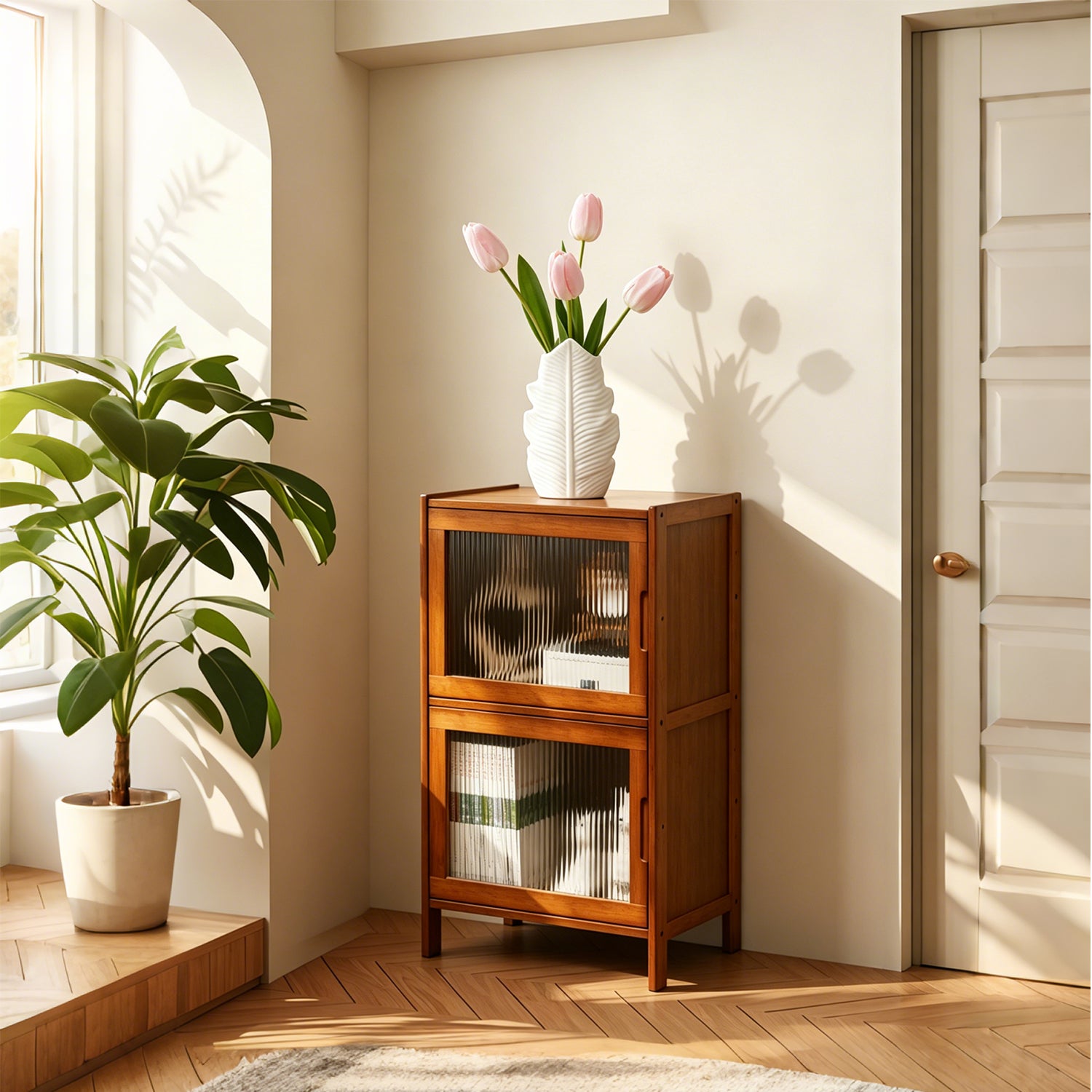 Bamboo Nightstand with High-Transparent Acrylic Doors