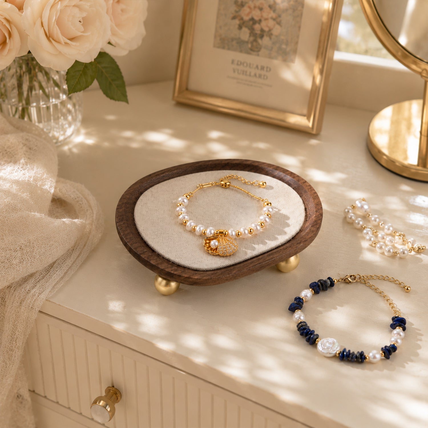 Oval Walnut Jewelry Tray, Elegant Natural Wood Organizer for Necklaces & Trinkets