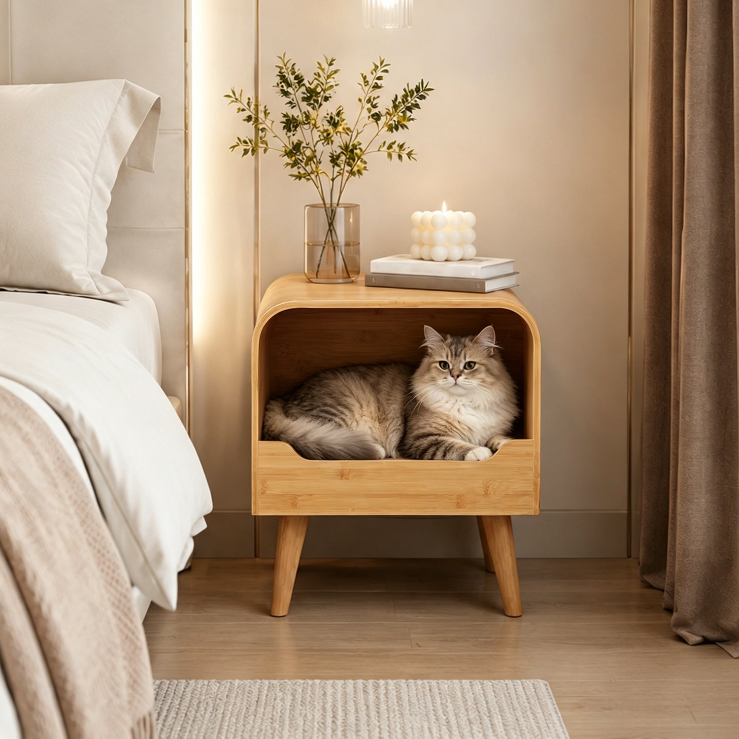 2-in-1 Bamboo Cat Bed Nightstand