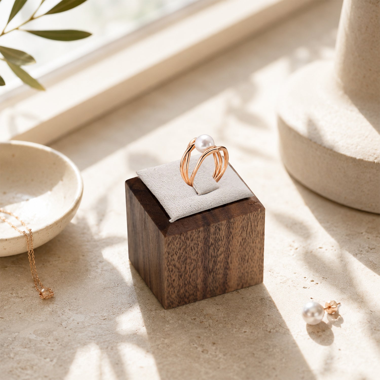 Small Walnut Ring Tray, Compact Natural Wood Organizer for Rings & Earrings