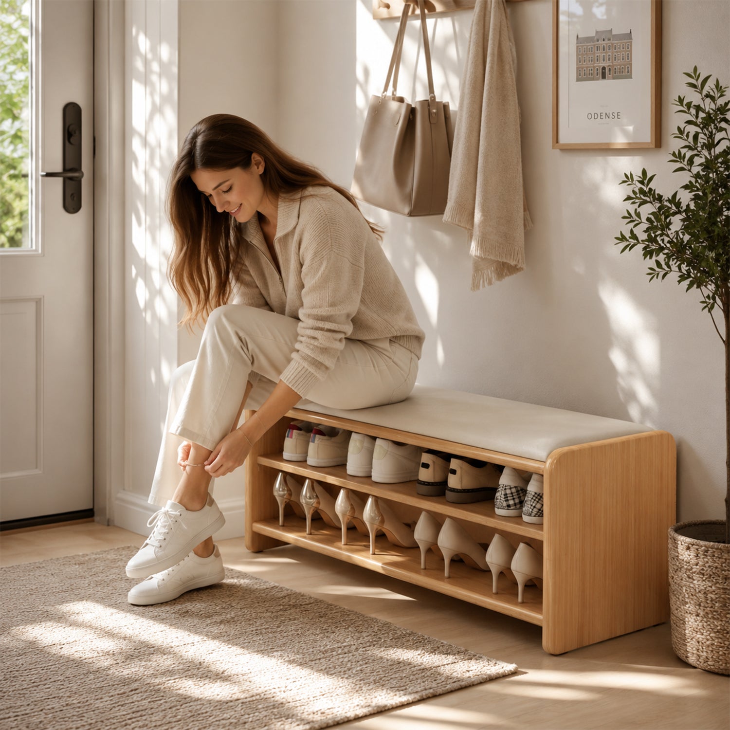 80cm Shoe Bench, Mid-Size Entryway Stool with Optional Tall Boot Storage
