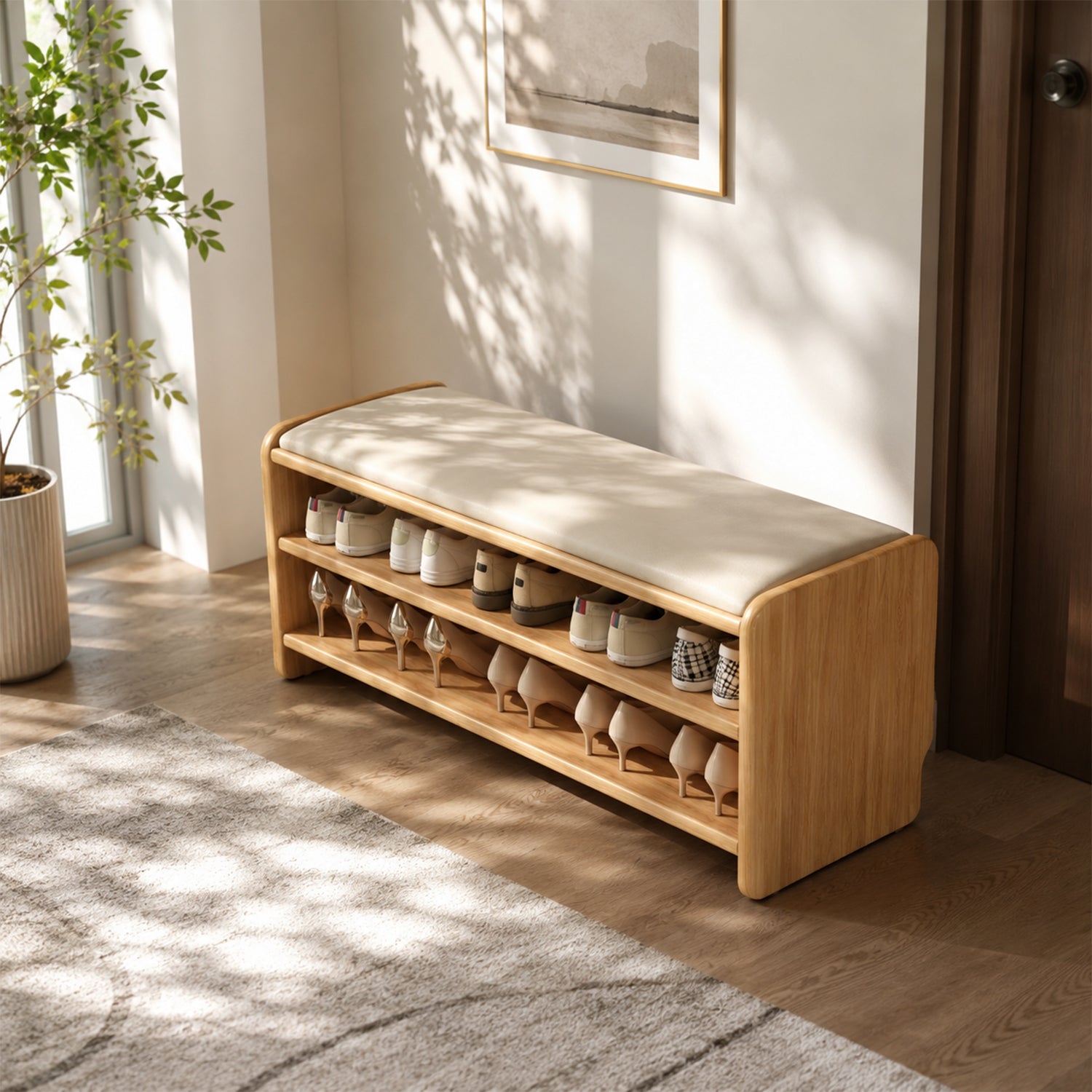 100cm Large Shoe Bench, Wide Family Entryway Stool with Optional Tall Boot Storage