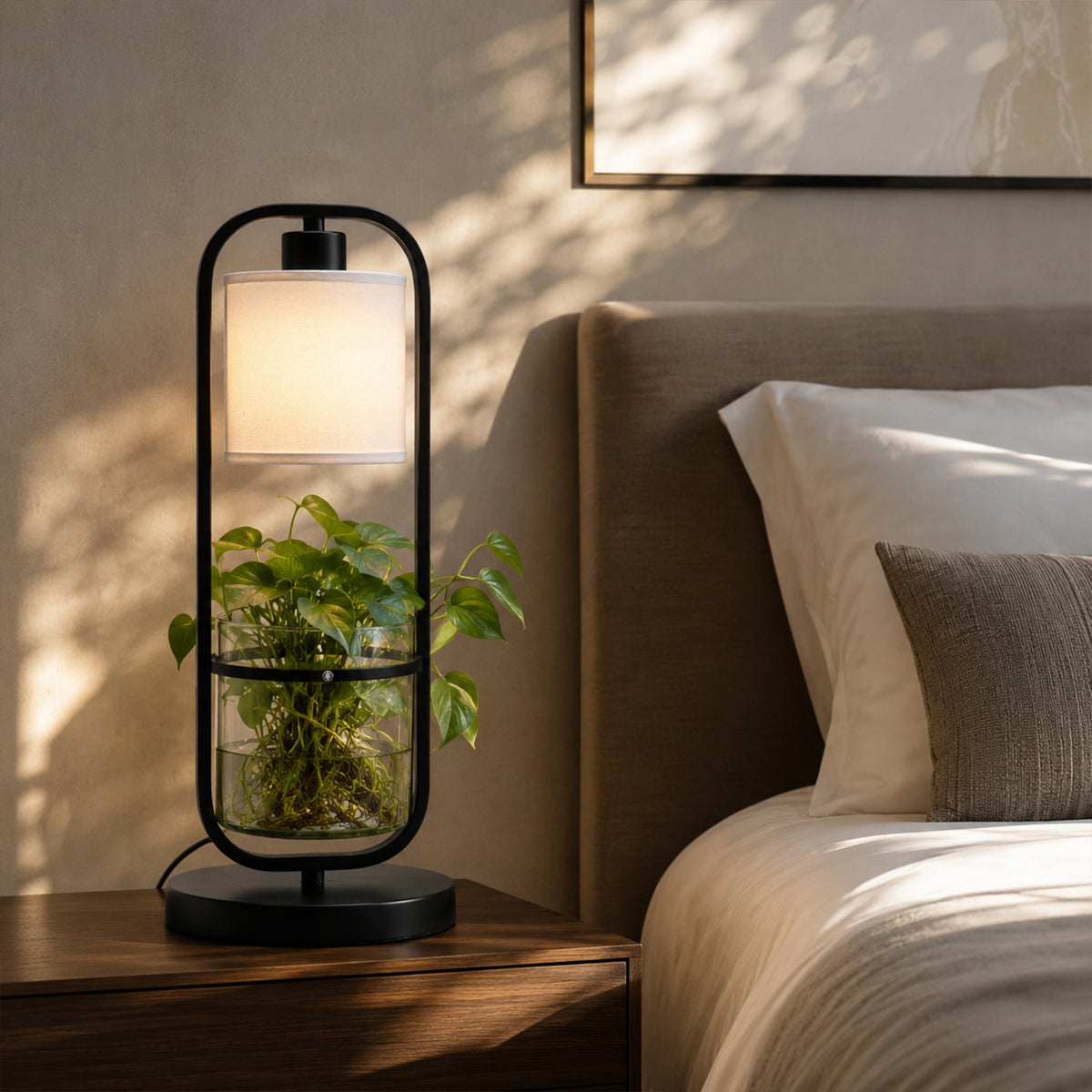 Planter Table Lamp, 5W Decorative Desk Lamp with Hydroponic Plant Pot, Modern Nightstand Lamp for Bedroom Living Room