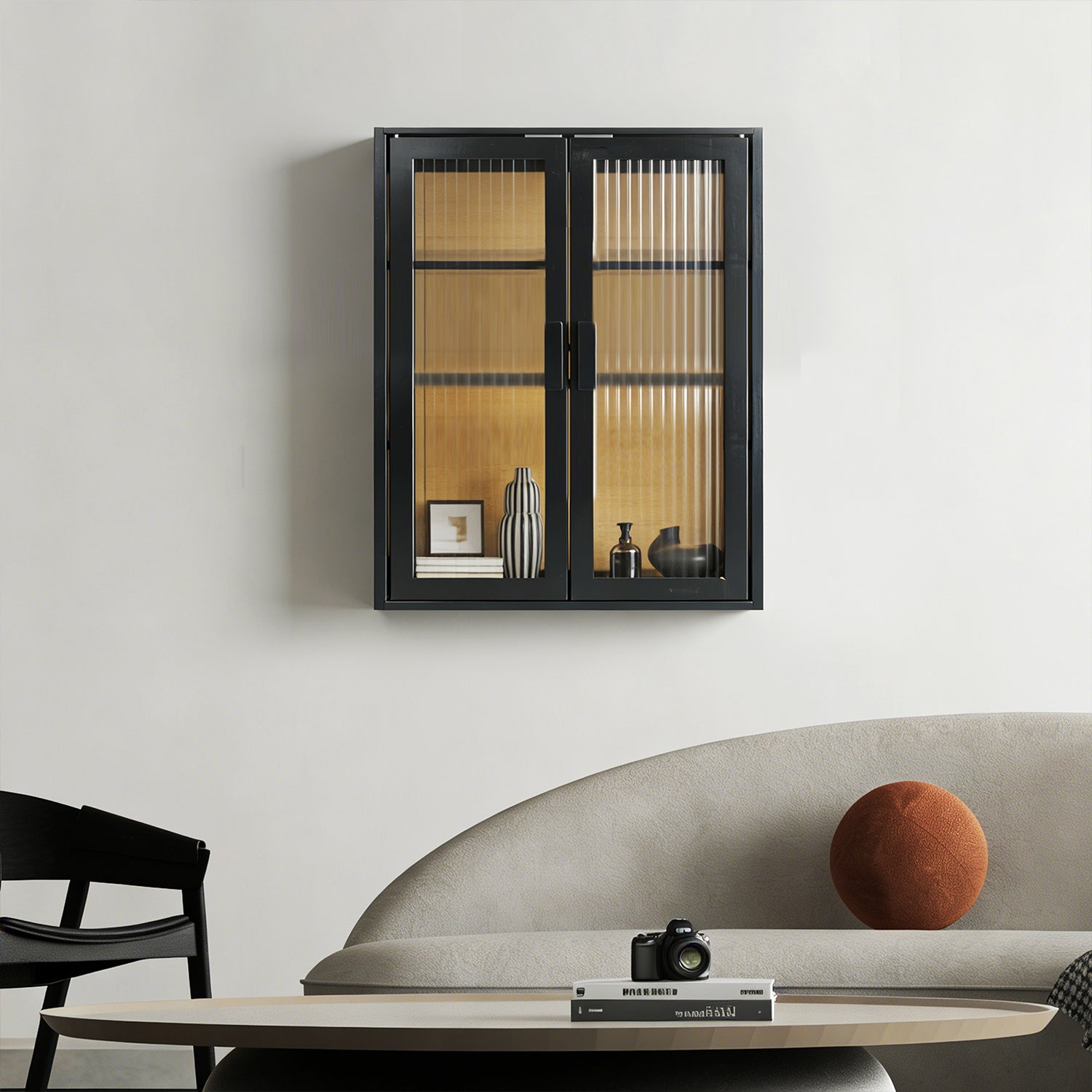 Nordic Medium Fluted Glass Wall Cabinet, Versatile Wall-Mounted Organizer