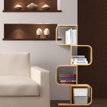 Load image into Gallery viewer, 5-Tier S-Shaped Geometric Modern Bamboo Bookshelf
