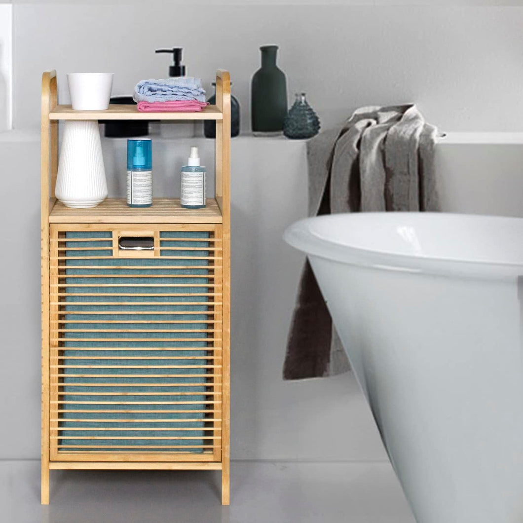 Bamboo Laundry Hamper with Built-In Shelves