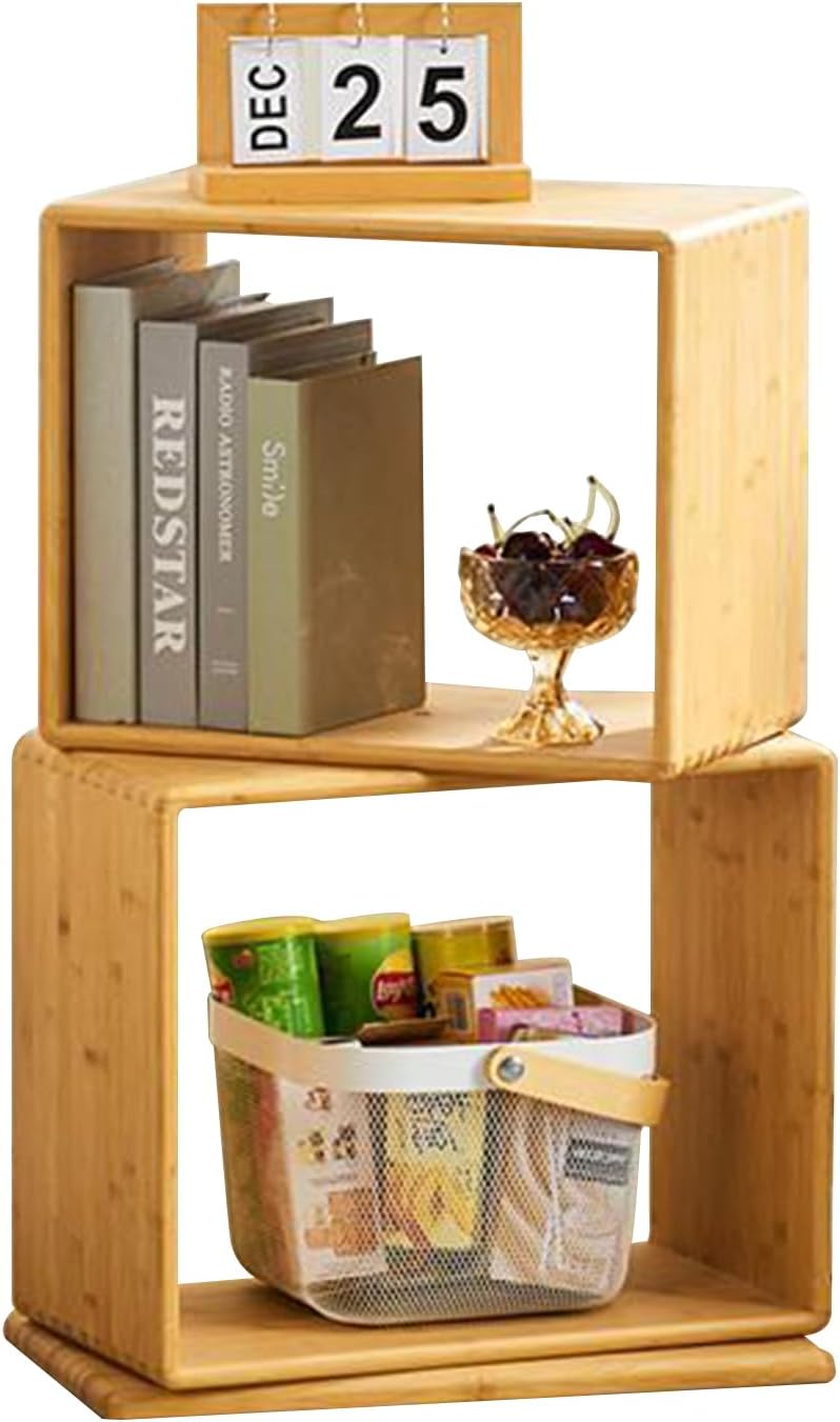 2-Tier Modern Rotating Bamboo Bookcase