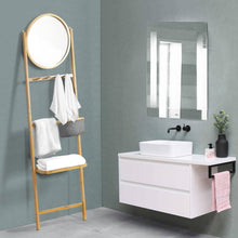 Load image into Gallery viewer, Stylish 4-Hook Bamboo Bathroom Wall Ladder Storage Organizer with Mirror

