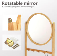 Load image into Gallery viewer, Bamboo Wall Leaning Ladder with Storage Shelf, Circular Mirror, Drainboard and Basket

