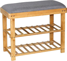 Load image into Gallery viewer, Bamboo Storage Shoe Rack Bench with Padded Bench
