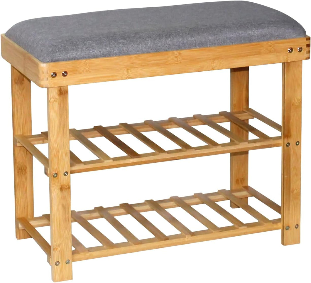 Bamboo Storage Shoe Rack Bench with Padded Bench