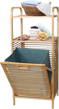 Load image into Gallery viewer, Bamboo Laundry Hamper with Green Freestanding Tilt-Out Laundry Linen Basket
