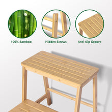 Load image into Gallery viewer, Bamboo Folding Climbing Step Stool, 2 Step Ladder

