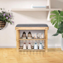 Load image into Gallery viewer, Bamboo Storage Shoe Rack Bench with Padded Bench
