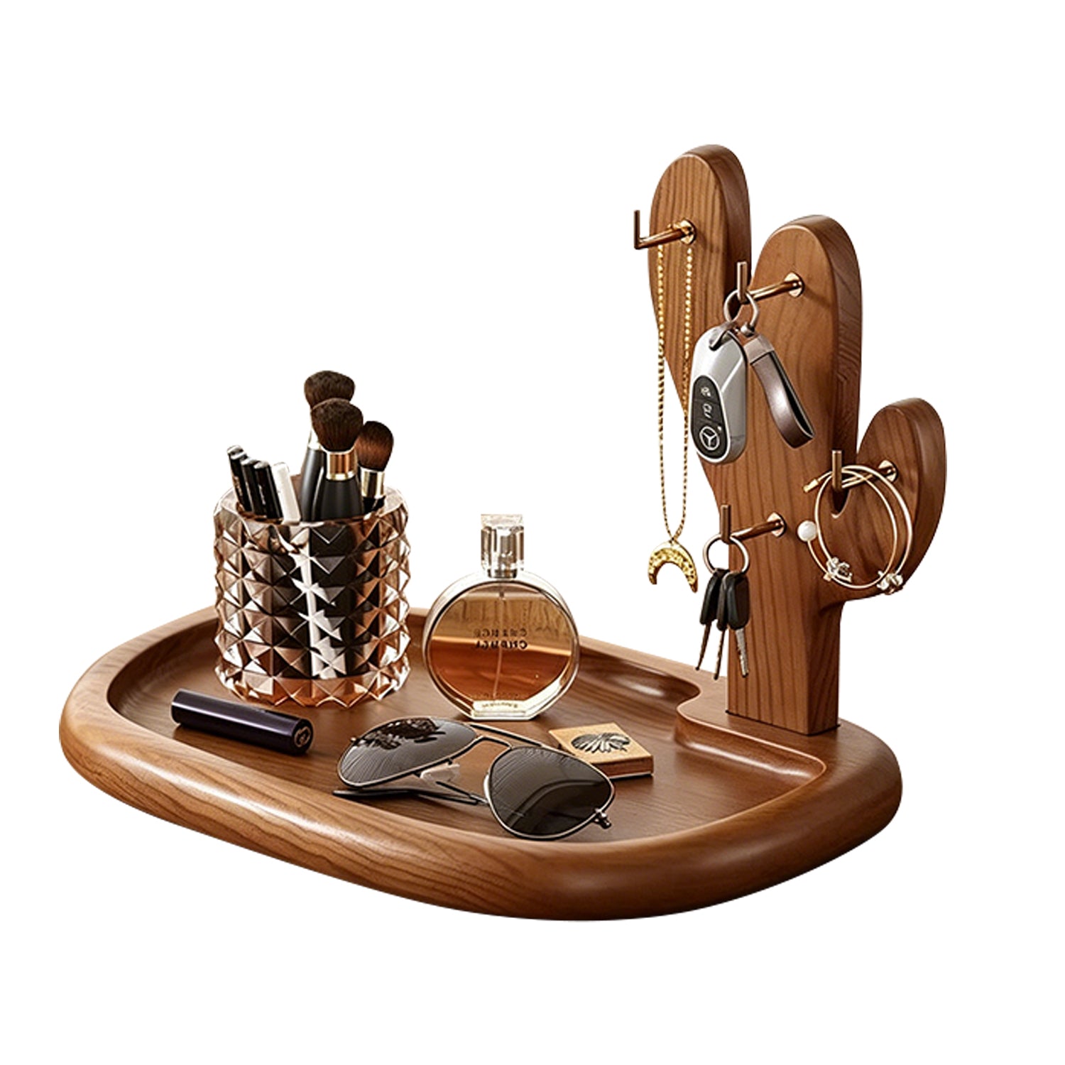 Cactus Shaped Walnut Key & Jewelry Storage Tray