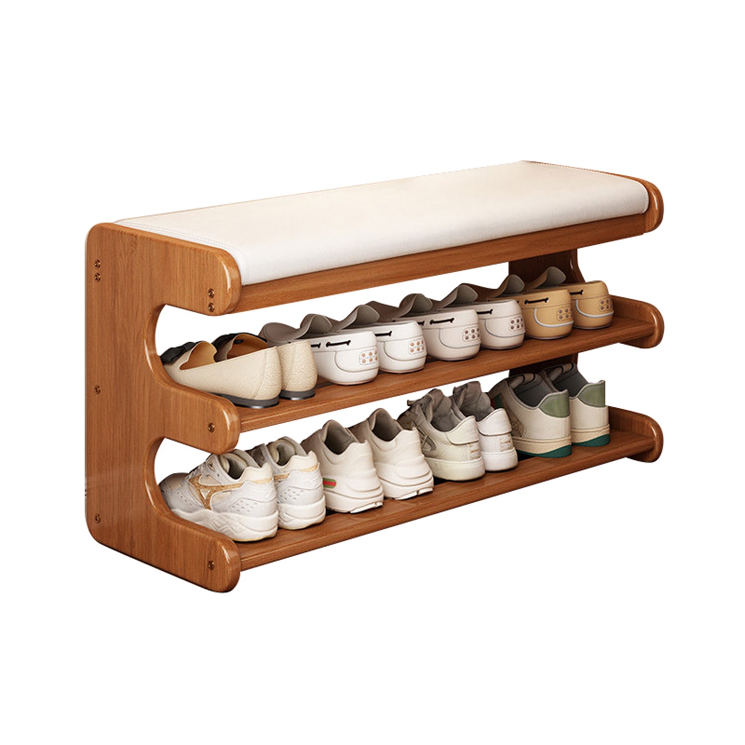 White E‑Shape Shoe Bench, Minimalist Entryway Stool with Storage