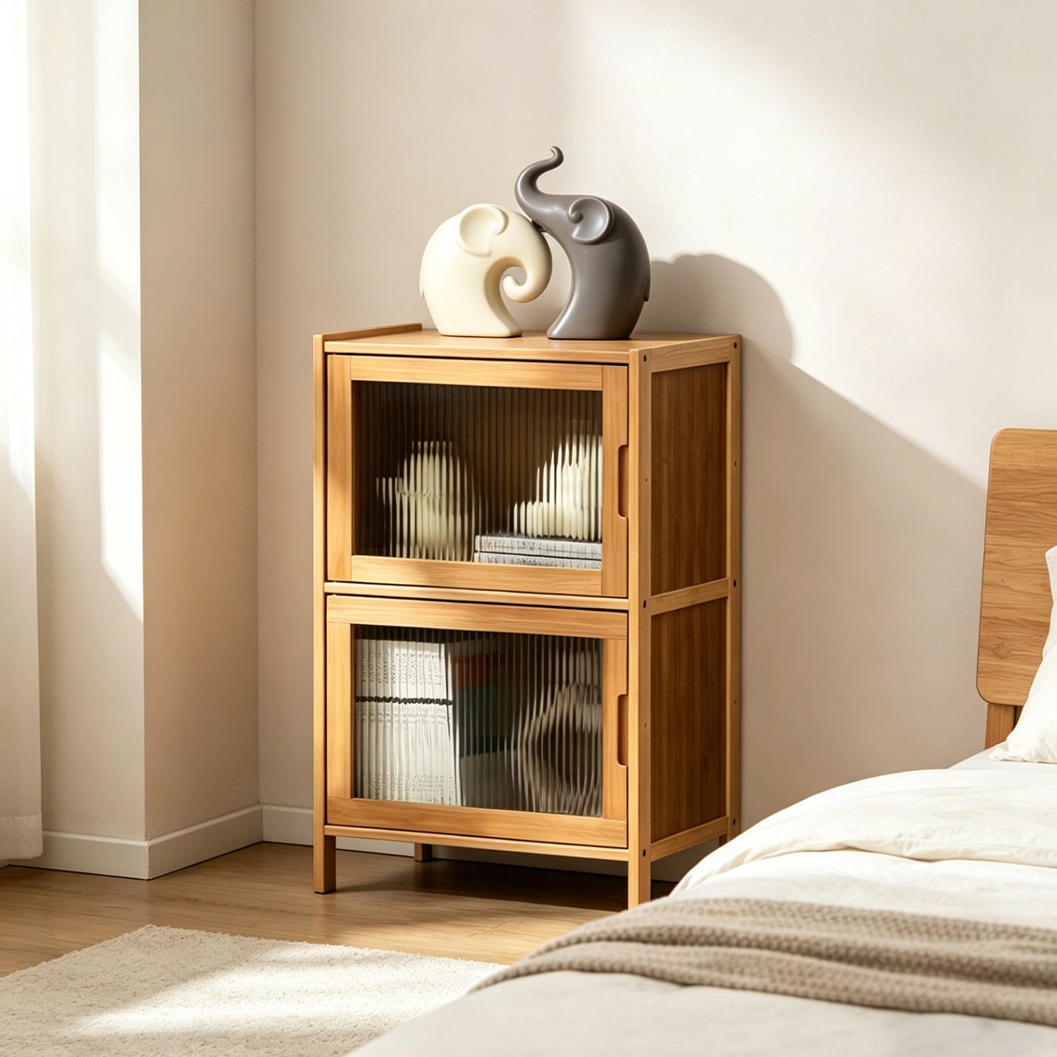 Bamboo Nightstand with High-Transparent Acrylic Doors