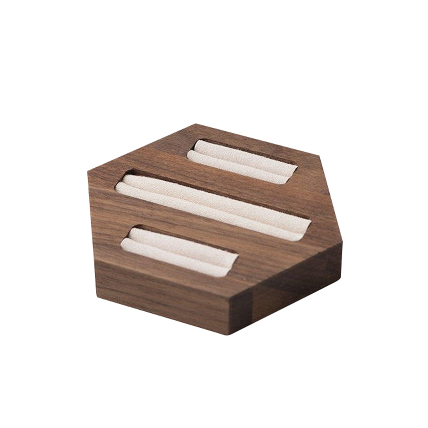Hexagonal Walnut Ring Tray, Modern Geometric Wood Jewelry Organizer