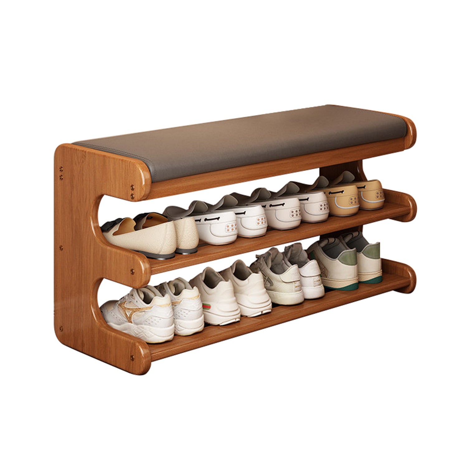 Black E‑Shape Shoe Bench, Modern Minimalist Entryway Stool with Storage