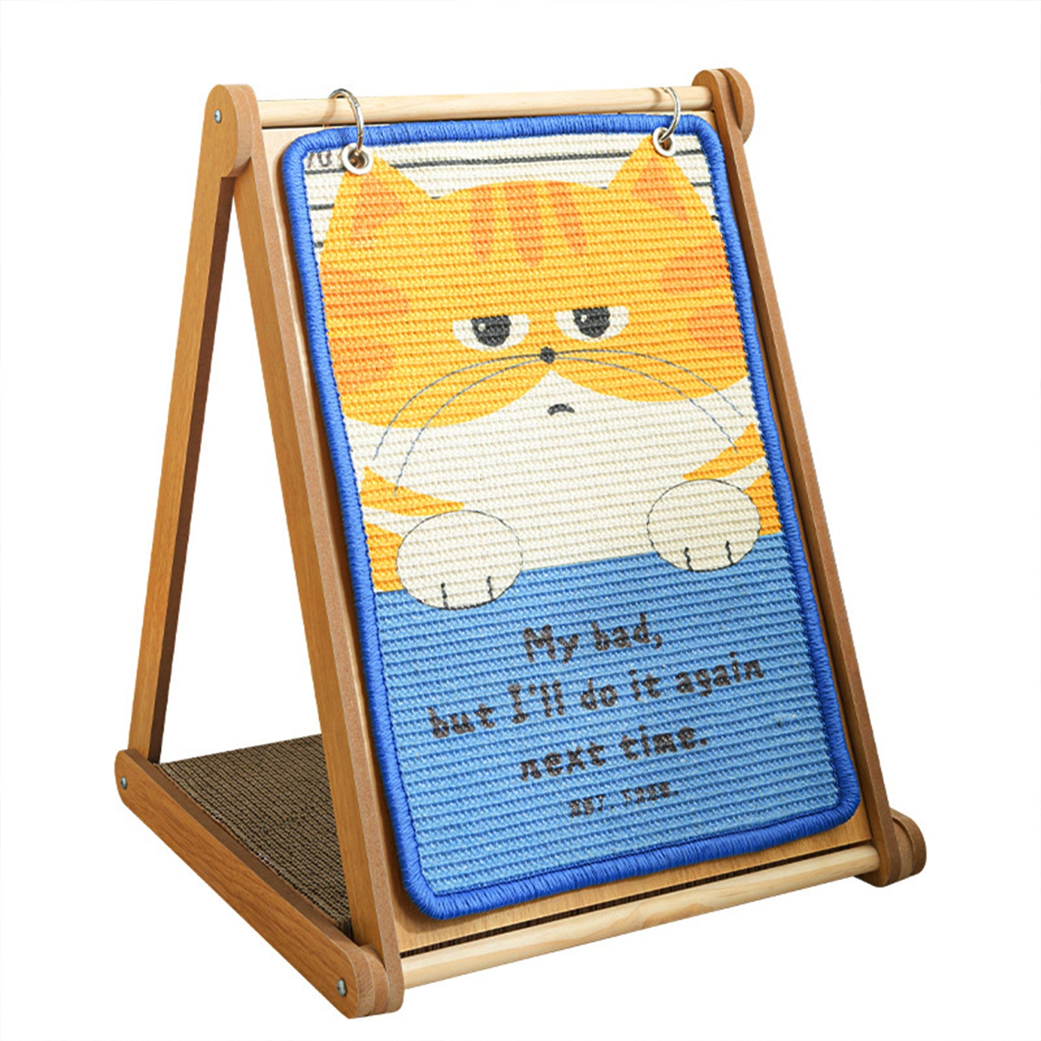 Cartoon Cat Pattern A Frame Cat Scratcher, Wear-resistant Vertical Cardboard Scratching Pad with Wooden Stand