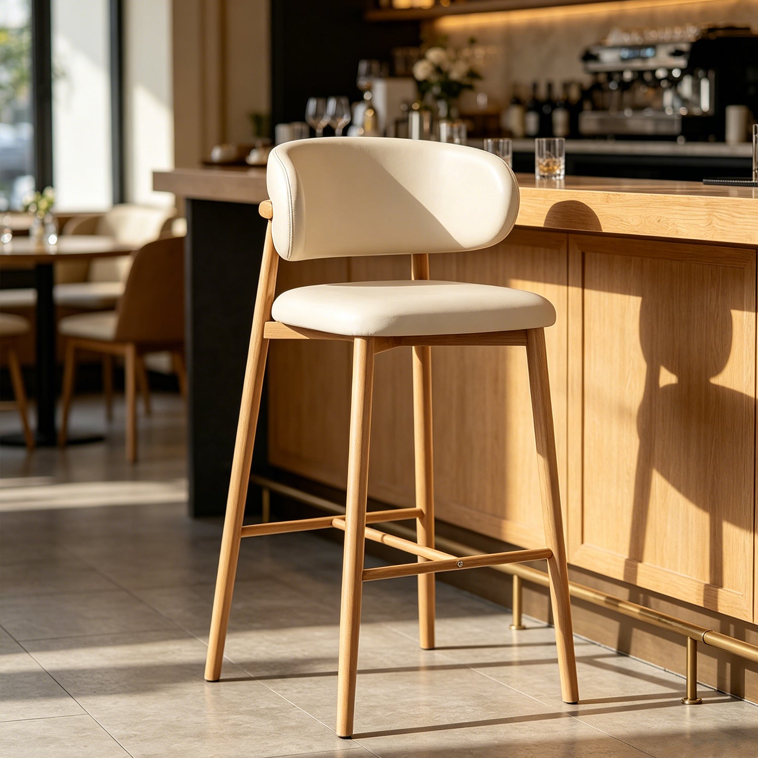 Nordic Bar Stool with Soft Cushioned Backrest