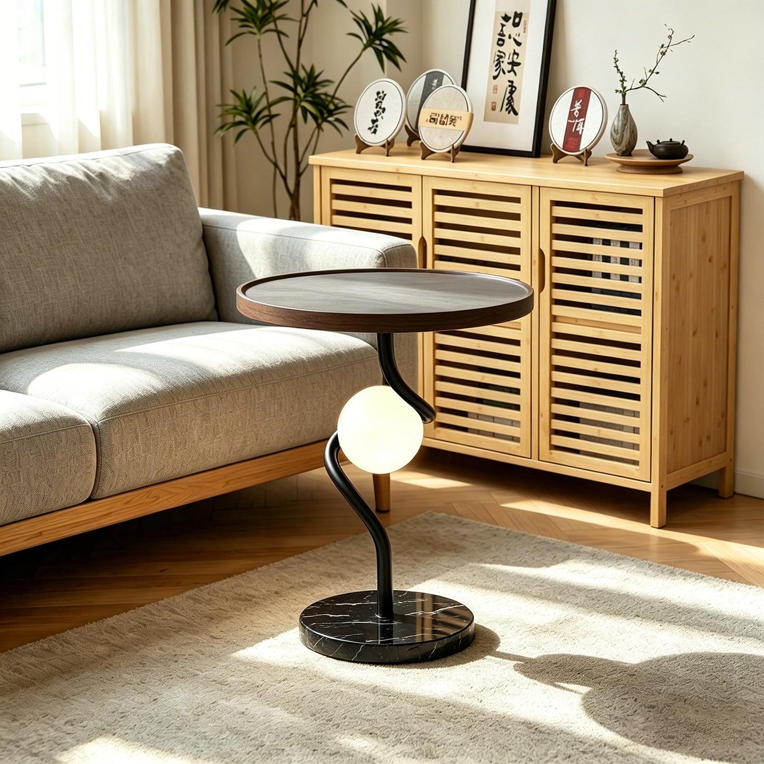 Black Nordic Floor Lamp with Shelf, Sleek Minimalist 2-in-1 Storage Light