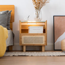 Load image into Gallery viewer, Nightstand with Rattan Storage Drawer
