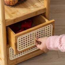 Load image into Gallery viewer, Modern Bamboo Side Table with Glass Top &amp; Storage
