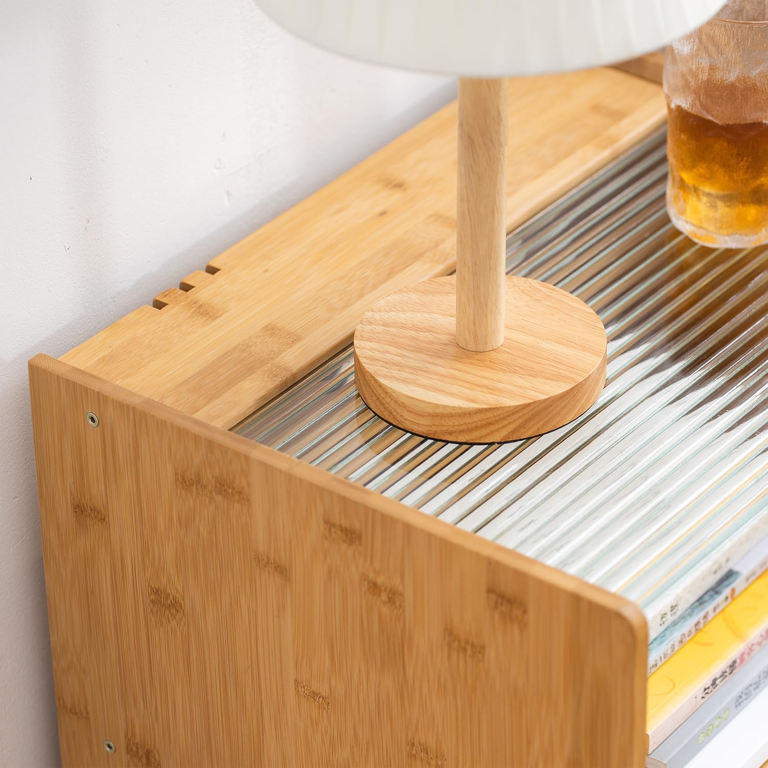 Bamboo Nightstand with Rattan Storage Drawer