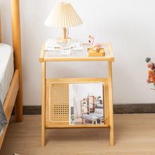 Load image into Gallery viewer, Stylish Bamboo Rattan End Table with Glass Top

