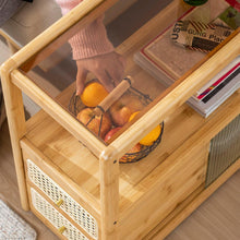 Load image into Gallery viewer, Modern Bamboo Side Table with Glass Top &amp; Storage
