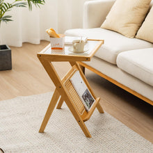 Load image into Gallery viewer, Stylish Bamboo Rattan End Table with Glass Top
