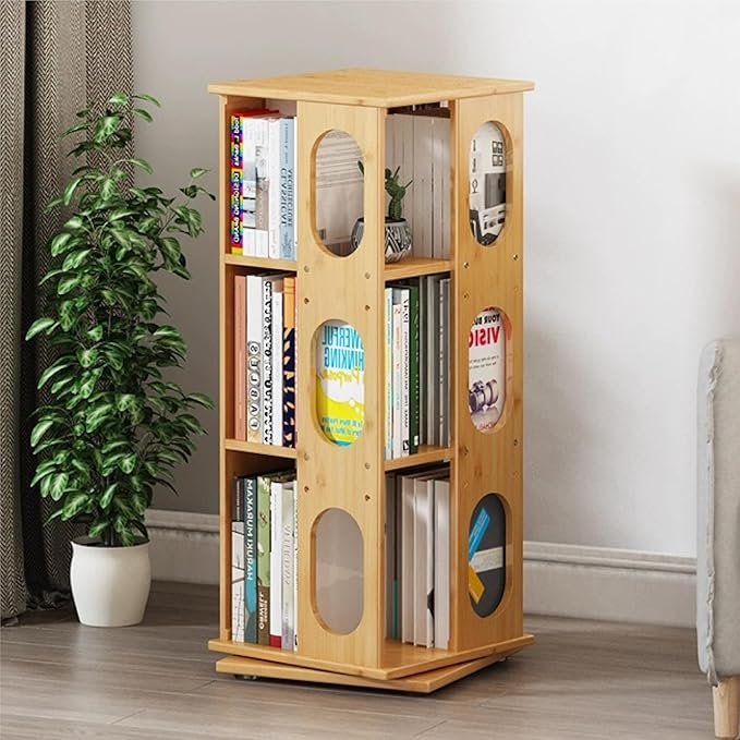 Modern Rotating Bamboo Bookcase-Choose Your Height!