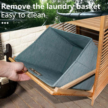 Load image into Gallery viewer, Bamboo Laundry Hamper with Green Freestanding Tilt-Out Laundry Linen Basket
