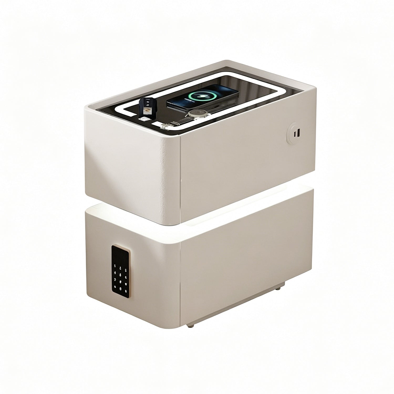 30cm Ultra Slim Smart Nightstand with Combination Lock, LED 3 Color Light, Wireless & USB Charging, Solid Wood 2 Drawer Bedside Table